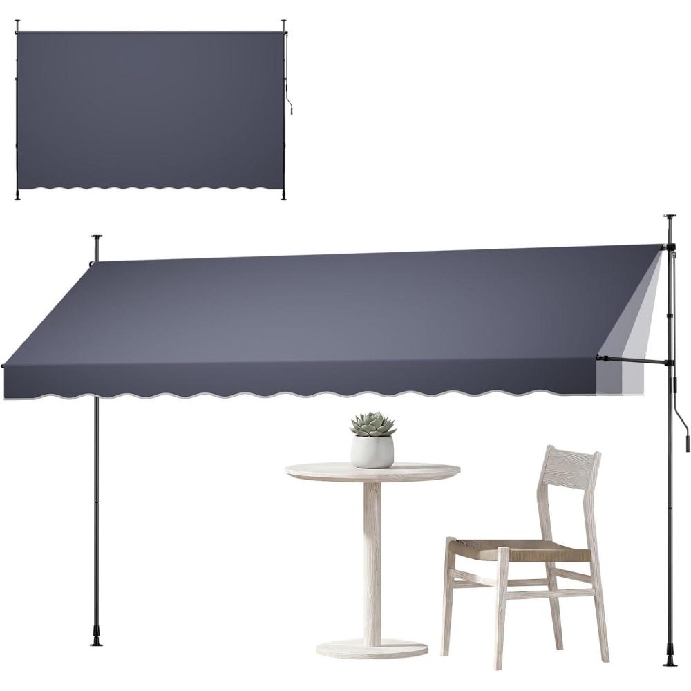 image:imageVEVOR Manual Retractable Awning 157 Outdoor Retractable Patio Awning Sunshade Shelter Height Adjustable Patio Door Window Canopy with Manual Crank Handle for Backyard Garden Balcony Dark Gray