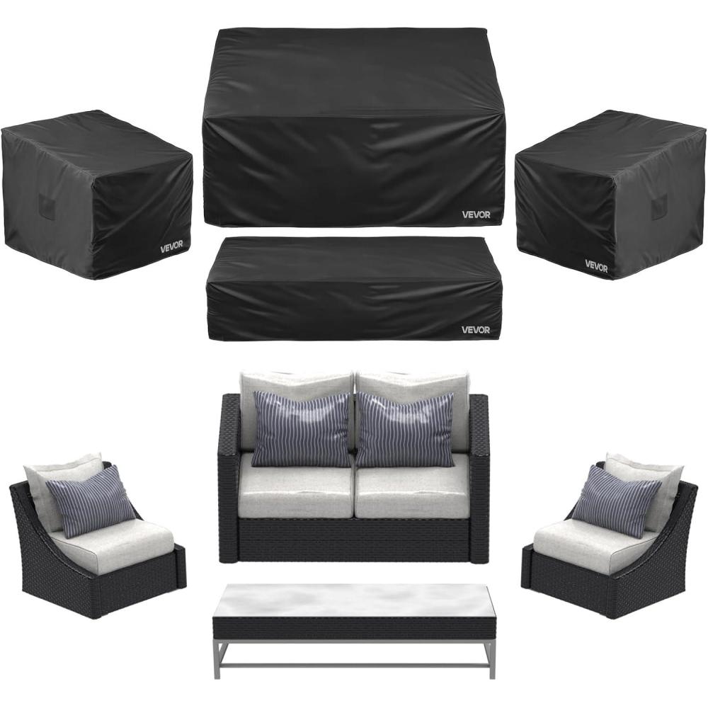 image:imageVEVOR Patio Furniture Cover 4Piece Set 420D Heavy Duty Waterproof Outdoor Dining Table and Chairs Cover Set Lawn Patio Furniture Covers for Outdoor Sofa Couch Chairs Coffee Table Black