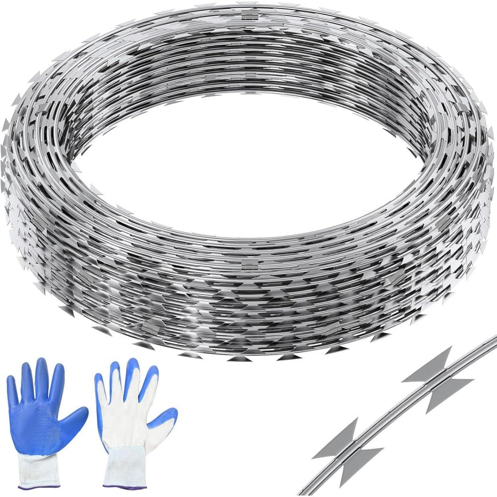 image:imageVEVOR Razor Wires 246 ft Razor Barbed Wire 5 Rolls Razor Wire Fencing Razor Fence Razor Ribbon Barbed Wire Galvanized Razor Wire Fence Rolls Razor for Garden100FT