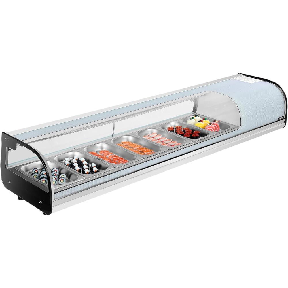 image:imageVEVOR Sushi Display Case Refrigerator 22 Cuft Commercial Sushi Case 6Pan Countertop Showcase with Curved Glass LED Lighting and Digital Temperature Control for SushiBar Restaurant Store6653in 7 Pan