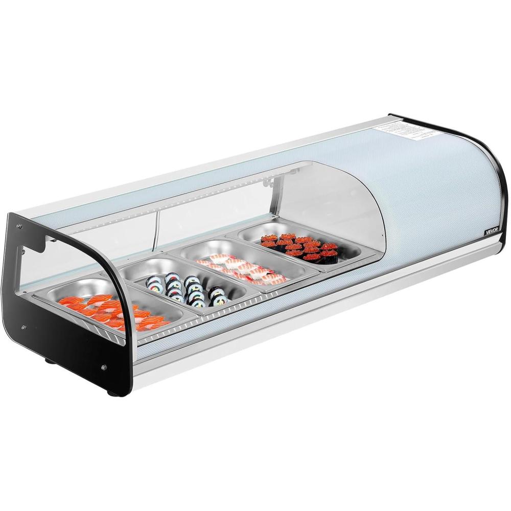 image:imageVEVOR Sushi Display Case Refrigerator 22 Cuft Commercial Sushi Case 6Pan Countertop Showcase with Curved Glass LED Lighting and Digital Temperature Control for SushiBar Restaurant Store4567in 4 Pan
