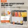 VEVOR Commercial Beverage Dispenser, 3 Tanks 12 L / 12.7 QT Per Tank Juice Dispenser, 370W Stainless Steel Ice Tea Drink Machine with 45°F-54°F Cooling Temperature, for Cold Drink Restaurant Bar Party(12L × 4)