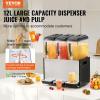 VEVOR Commercial Beverage Dispenser, 3 Tanks 12 L / 12.7 QT Per Tank Juice Dispenser, 370W Stainless Steel Ice Tea Drink Machine with 45°F-54°F Cooling Temperature, for Cold Drink Restaurant Bar Party(12L × 3)