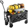 VEVOR Collapsible Folding Wagon Cart, 220lbs Heavy Duty Wagons Carts Foldable with Wheels, Outdoor Portable Garden Cart Utility Wagon for Groceries Camping Sports with Large Capacity & Drink Holder(Black)