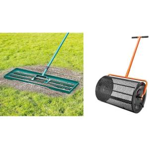 Lawn Leveling Rake 36″x10″ with 78″ Handle, Compost Spreader with 24.4-25.6″ Adjustable Handle and 24″ Basket for Spreading Manure Topsoil