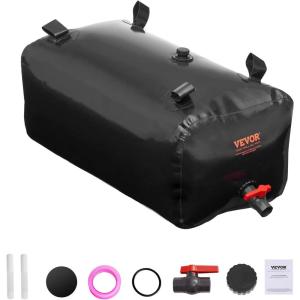 VEVOR 240L/63.4 Gallon Water Storage Bladder, Portable RV Water Tank, 1000D PVC Collapsible Water Storage Containers, Soft Water Storage Bag, Water Bladder, Fire Prevention, Camping, Emergency Water(Black)