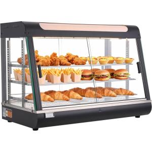 VEVOR 2-Tier Commercial Food Warmer Display, 850W Food Display Warmer w/Tempered Glass and Steam Heating, 86℉~185℉ Temperature Control, 111L Large Capacity for Hamburger, Pizza, Bread, Fried Chicken(3-Tier（137QT）)