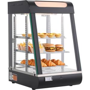 VEVOR 2-Tier Commercial Food Warmer Display, 850W Food Display Warmer w/Tempered Glass and Steam Heating, 86℉~185℉ Temperature Control, 111L Large Capacity for Hamburger, Pizza, Bread, Fried Chicken(3-Tier（60QT）)