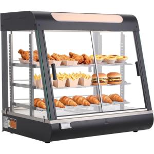 VEVOR 2-Tier Commercial Food Warmer Display, 850W Food Display Warmer w/Tempered Glass and Steam Heating, 86℉~185℉ Temperature Control, 111L Large Capacity for Hamburger, Pizza, Bread, Fried Chicken(3-Tier（106QT）)