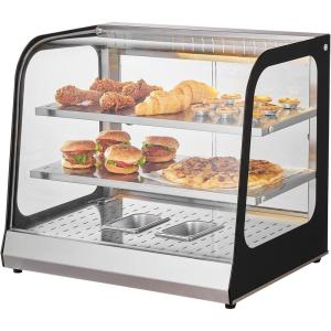 VEVOR 2-Tier Commercial Food Warmer Display, 850W Food Display Warmer w/Tempered Glass and Steam Heating, 86℉~185℉ Temperature Control, 111L Large Capacity for Hamburger, Pizza, Bread, Fried Chicken(2-Tier（117QT）)