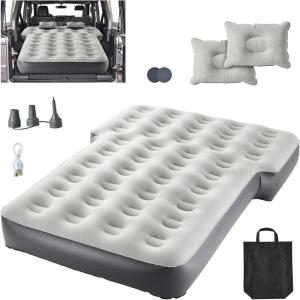 VEVOR Car Air Mattress, Inflatable Car Camping Mattress, Fits Toyota 4runner Jeep Wrangler JK JKU JL JLU 4 Door, Flocking Thickened Blow Up Travel Beds, Gray 2 Pillows
