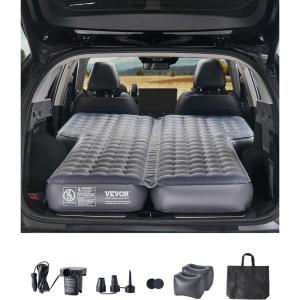 VEVOR Car Air Mattress, Inflatable Car Camping Mattress, Oxford Thickened Travel Beds, Comfortable and Durable Portable Sleeping Pad with Air Pump, Nozzle, Carry Bag, Fits Most SUV MPV Sedan, Gray