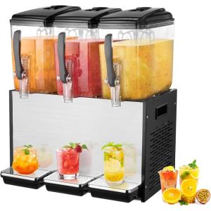 VEVOR Commercial Beverage Dispenser, 3 Tanks 12 L / 12.7 QT Per Tank Juice Dispenser, 370W Stainless Steel Ice Tea Drink Machine with 45°F-54°F Cooling Temperature, for Cold Drink Restaurant Bar Party(12L × 3)
