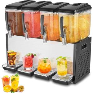 VEVOR Commercial Beverage Dispenser, 3 Tanks 12 L / 12.7 QT Per Tank Juice Dispenser, 370W Stainless Steel Ice Tea Drink Machine with 45°F-54°F Cooling Temperature, for Cold Drink Restaurant Bar Party(12L × 4)