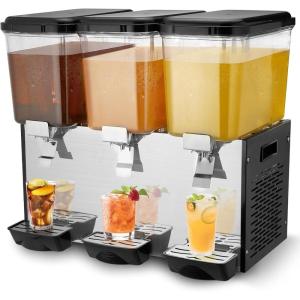 VEVOR Commercial Beverage Dispenser, 3 Tanks 18 L / 19 QT Per Tank Juice Dispenser, 512W Stainless Steel Ice Tea Drink Machine with 45°F-54°F Cooling Temperature, for Cold Drink Restaurant Bar Party(3 tanks x 18L)