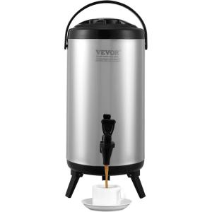 VEVOR Commercial Beverage Dispenser, 3 Tanks 18 L / 19 QT Per Tank Juice Dispenser, 512W Stainless Steel Ice Tea Drink Machine with 45°F-54°F Cooling Temperature, for Cold Drink Restaurant Bar Party(1 tanks x 9.2L)