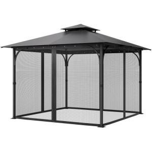 VEVOR Gazebo Netting Replacement, Fit Most 10 x 10 x 6.7 FT Gazebo Curtain, Outdoor Garden Net, 4-Panel Sidewall Mesh Net, Patio Midge Nettings with Double Zipper, Canopy Screen (Netting Only)(Black)