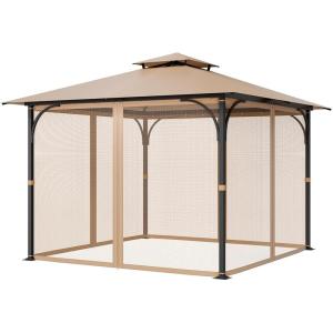 VEVOR Gazebo Netting Replacement, Fit Most 10 x 10 x 6.7 FT Gazebo Curtain, Outdoor Garden Net, 4-Panel Sidewall Mesh Net, Patio Midge Nettings with Double Zipper, Canopy Screen (Netting Only)(Khaki)