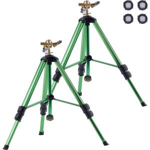 VEVOR Impact Sprinkler on Tripod Base, 2 Packs, Heavy Duty Tripod Sprinklers with Brass Head & 3/4″ NH Connector, 360 Degree Large Area Irrigation Sprinkler, Adjustable Heights Sprinkler for Yard(2PC)