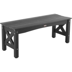 VEVOR Outdoor Bench, 44.5 inch, 600 lbs Weight Capacity, Weatherproof Plastic Frame with Adjustable Level Footpads and Thick Leg, Outside Bench for Patio, Garden, Park, Yard, Front Porch, Black