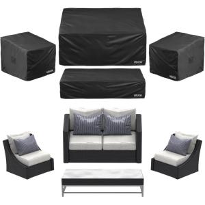 VEVOR Patio Furniture Cover 4-Piece Set, 420D Heavy Duty Waterproof Outdoor Dining Table and Chairs Cover Set, Lawn Patio Furniture Covers for Outdoor Sofa, Couch, Chairs, Coffee Table, Black