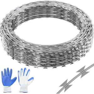 VEVOR Razor Wires, 246 ft Razor Barbed Wire, 5 Rolls Razor Wire Fencing Razor Fence, Razor Ribbon Barbed Wire Galvanized Razor Wire Fence, Rolls Razor for Garden(100FT)