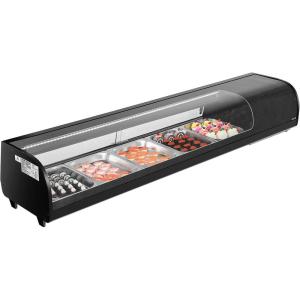 VEVOR Sushi Display Case Refrigerator, 2.2 Cu.ft Commercial Sushi Case, 6-Pan Countertop Showcase with Curved Glass, LED Lighting, and Digital Temperature Control, for Sushi-Bar, Restaurant, Store(70.28in. (5 Pan))