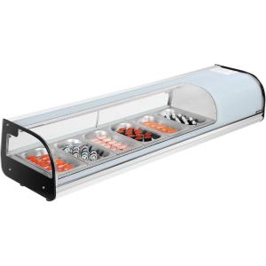VEVOR Sushi Display Case Refrigerator, 2.2 Cu.ft Commercial Sushi Case, 6-Pan Countertop Showcase with Curved Glass, LED Lighting, and Digital Temperature Control, for Sushi-Bar, Restaurant, Store(59.45in. (6 Pan))