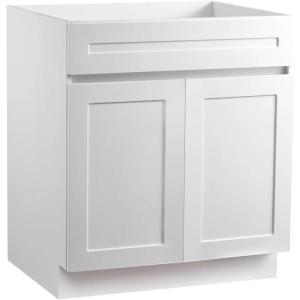 VEVOR White Shaker Base Cabinet, 36-Inch Unassembled Sink Base Cabinet, 36″ W x 24″ D x 34.5″ H Ready to Assemble Cabinet with Soft-Close Doors and Adjustable Shelf, for Home Office(30″W Sink Base Cabinet)