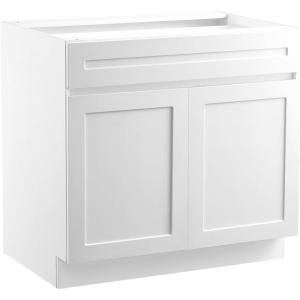 VEVOR White Shaker Base Cabinet, 36-Inch Unassembled Sink Base Cabinet, 36″ W x 24″ D x 34.5″ H Ready to Assemble Cabinet with Soft-Close Doors and Adjustable Shelf, for Home Office(30″W Base Cabinet)