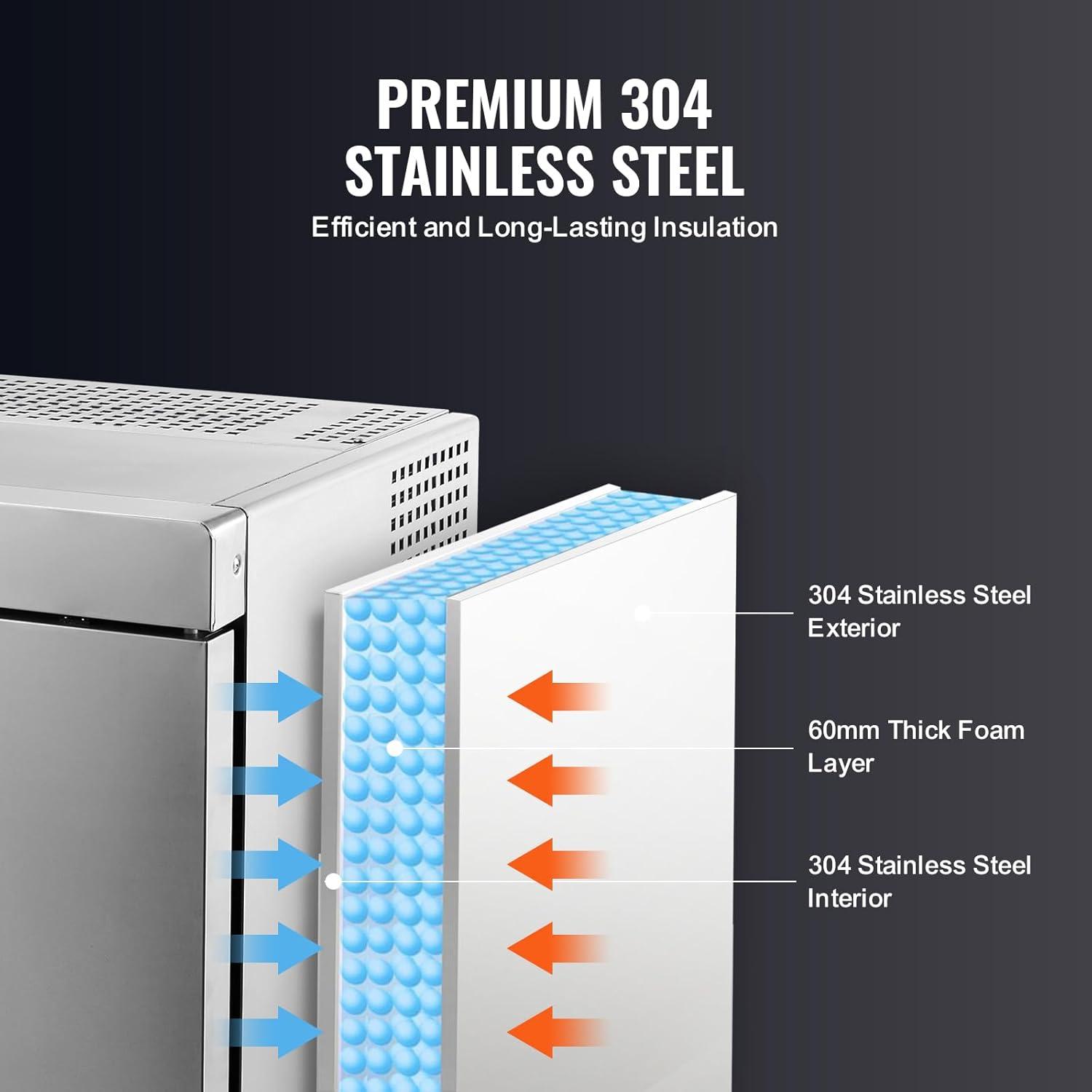 image:imageVEVOR 114 L Blast Chiller 5 Trays Commercial Flash Freezers lt3168Fgt 4 Modes Chest Shock Frozen 304 Stainless Steel Flash Freezer 360 Defrost Blast Chiller with Caster for Seafood Ice Cream32L