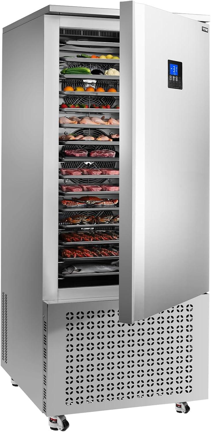 image:imageVEVOR 114 L Blast Chiller 5 Trays Commercial Flash Freezers lt3168Fgt 4 Modes Chest Shock Frozen 304 Stainless Steel Flash Freezer 360 Defrost Blast Chiller with Caster for Seafood Ice Cream370L