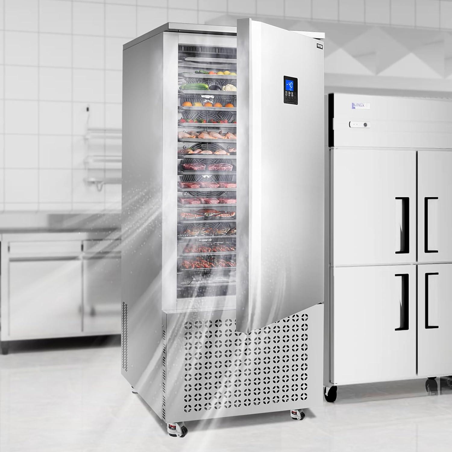 image:imageVEVOR 114 L Blast Chiller 5 Trays Commercial Flash Freezers lt3168Fgt 4 Modes Chest Shock Frozen 304 Stainless Steel Flash Freezer 360 Defrost Blast Chiller with Caster for Seafood Ice Cream370L
