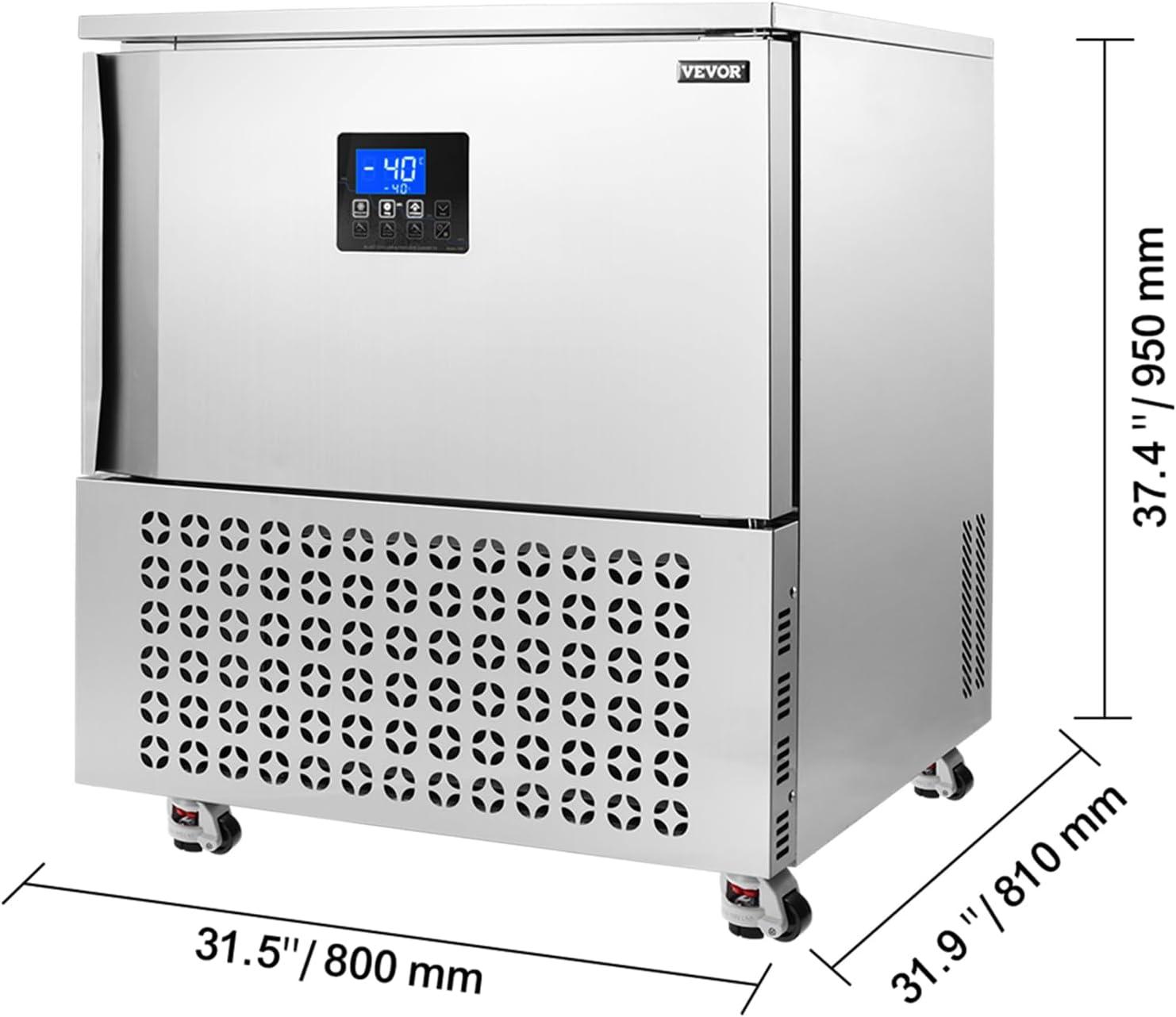 image:imageVEVOR 114 L Blast Chiller 5 Trays Commercial Flash Freezers lt3168Fgt 4 Modes Chest Shock Frozen 304 Stainless Steel Flash Freezer 360 Defrost Blast Chiller with Caster for Seafood Ice Cream114L