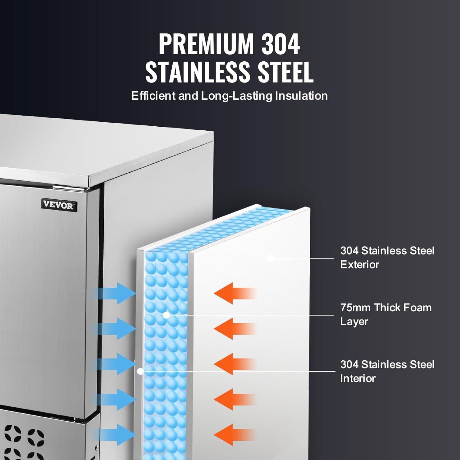 image:imageVEVOR 114 L Blast Chiller 5 Trays Commercial Flash Freezers lt3168Fgt 4 Modes Chest Shock Frozen 304 Stainless Steel Flash Freezer 360 Defrost Blast Chiller with Caster for Seafood Ice Cream114L