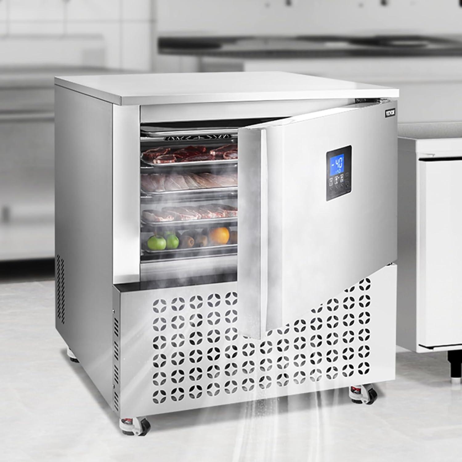 image:imageVEVOR 114 L Blast Chiller 5 Trays Commercial Flash Freezers lt3168Fgt 4 Modes Chest Shock Frozen 304 Stainless Steel Flash Freezer 360 Defrost Blast Chiller with Caster for Seafood Ice Cream114L