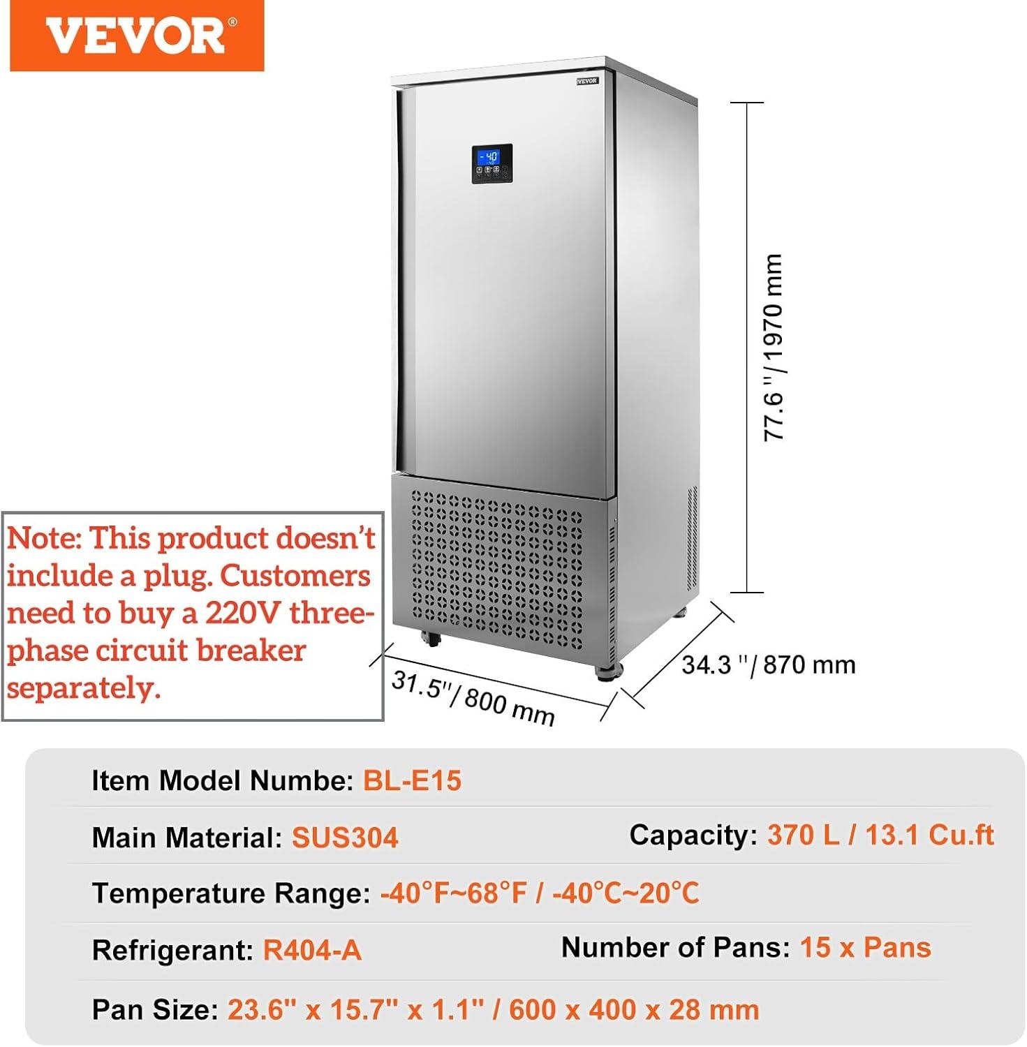 image:imageVEVOR 114 L Blast Chiller 5 Trays Commercial Flash Freezers lt3168Fgt 4 Modes Chest Shock Frozen 304 Stainless Steel Flash Freezer 360 Defrost Blast Chiller with Caster for Seafood Ice Cream370L