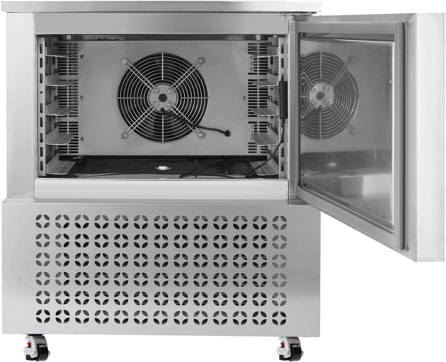image:imageVEVOR 114 L Blast Chiller 5 Trays Commercial Flash Freezers lt3168Fgt 4 Modes Chest Shock Frozen 304 Stainless Steel Flash Freezer 360 Defrost Blast Chiller with Caster for Seafood Ice Cream114L