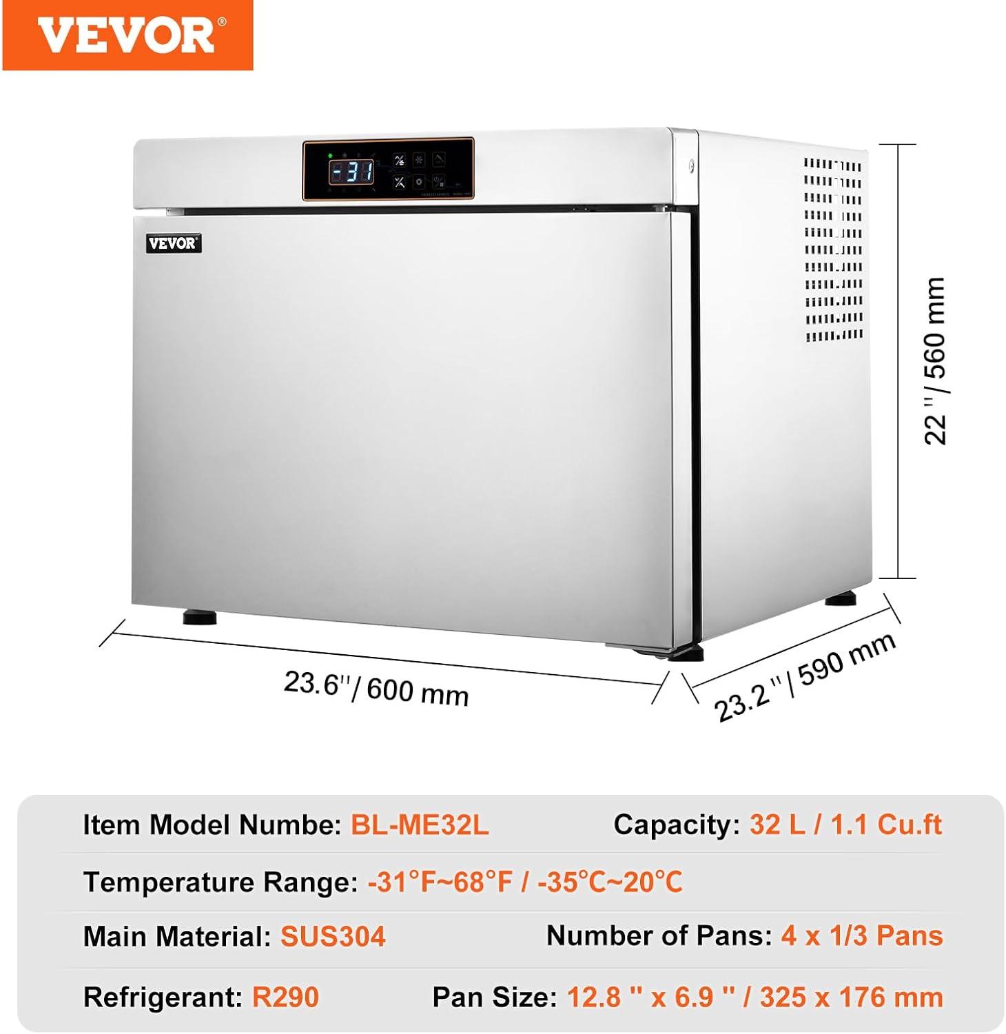 image:imageVEVOR 114 L Blast Chiller 5 Trays Commercial Flash Freezers lt3168Fgt 4 Modes Chest Shock Frozen 304 Stainless Steel Flash Freezer 360 Defrost Blast Chiller with Caster for Seafood Ice Cream32L