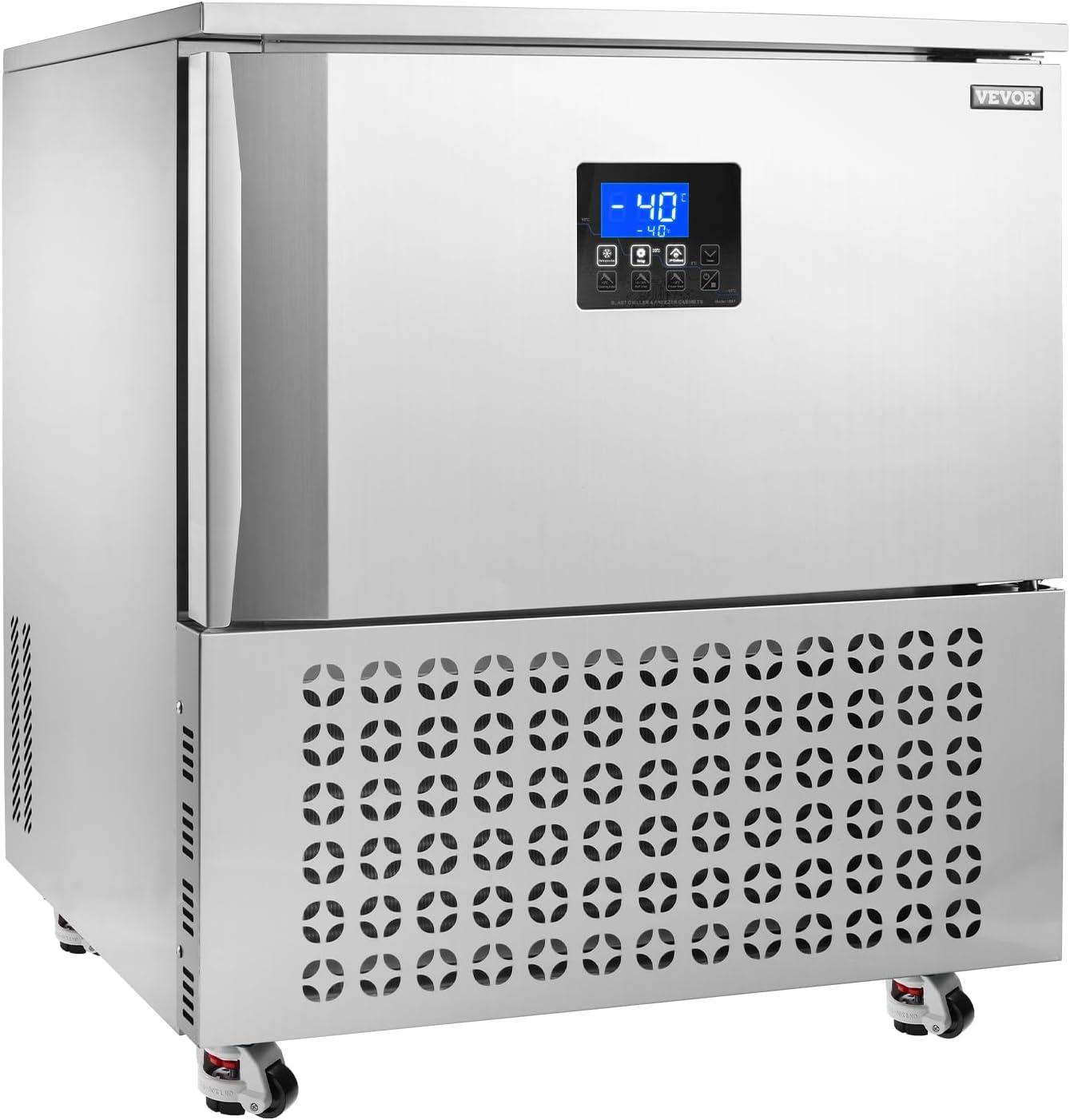image:imageVEVOR 114 L Blast Chiller 5 Trays Commercial Flash Freezers lt3168Fgt 4 Modes Chest Shock Frozen 304 Stainless Steel Flash Freezer 360 Defrost Blast Chiller with Caster for Seafood Ice Cream114L