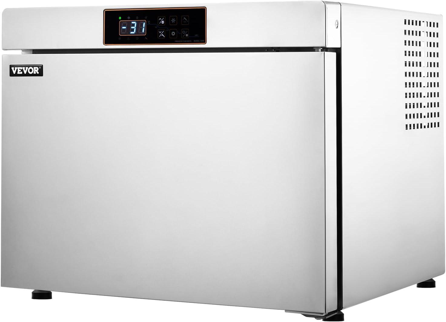 image:imageVEVOR 114 L Blast Chiller 5 Trays Commercial Flash Freezers lt3168Fgt 4 Modes Chest Shock Frozen 304 Stainless Steel Flash Freezer 360 Defrost Blast Chiller with Caster for Seafood Ice Cream32L