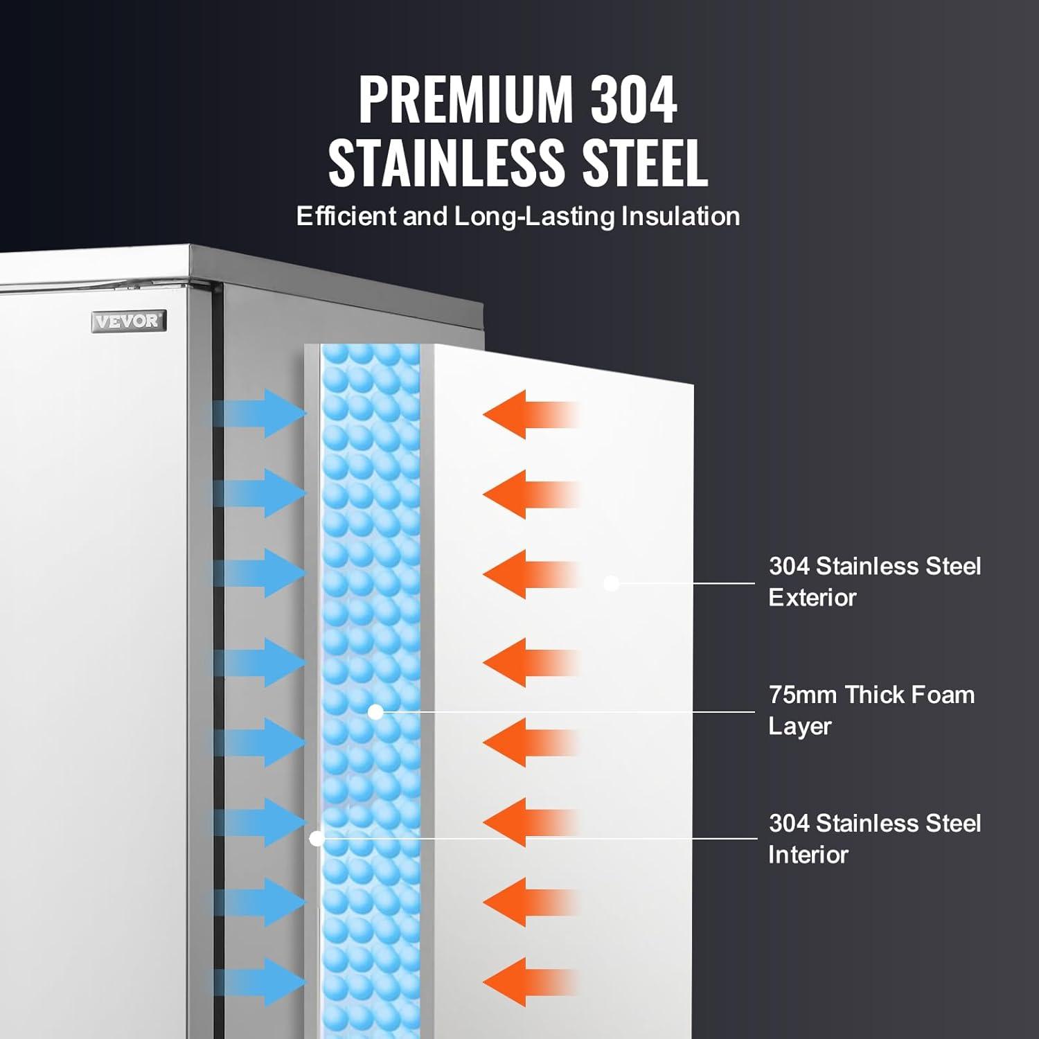 image:imageVEVOR 114 L Blast Chiller 5 Trays Commercial Flash Freezers lt3168Fgt 4 Modes Chest Shock Frozen 304 Stainless Steel Flash Freezer 360 Defrost Blast Chiller with Caster for Seafood Ice Cream370L