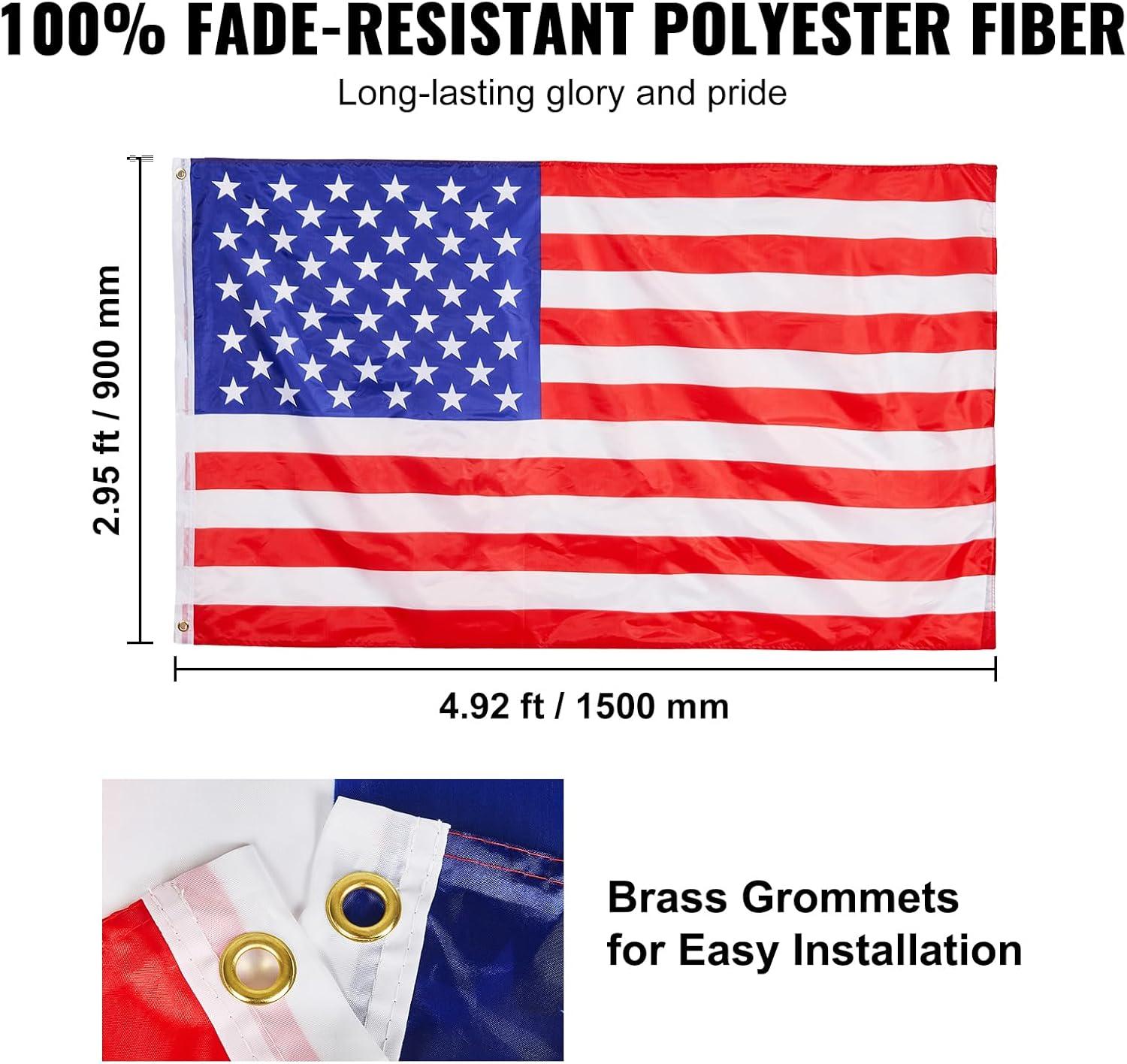 image:imageVEVOR 20FT Telescoping Flag Pole Kit Heavy Duty Aluminum Alloy in Ground Flag Poles for Outside 3 Display Modes Flagpole with 3x5 American Flag Professional Accessories SilverSilver