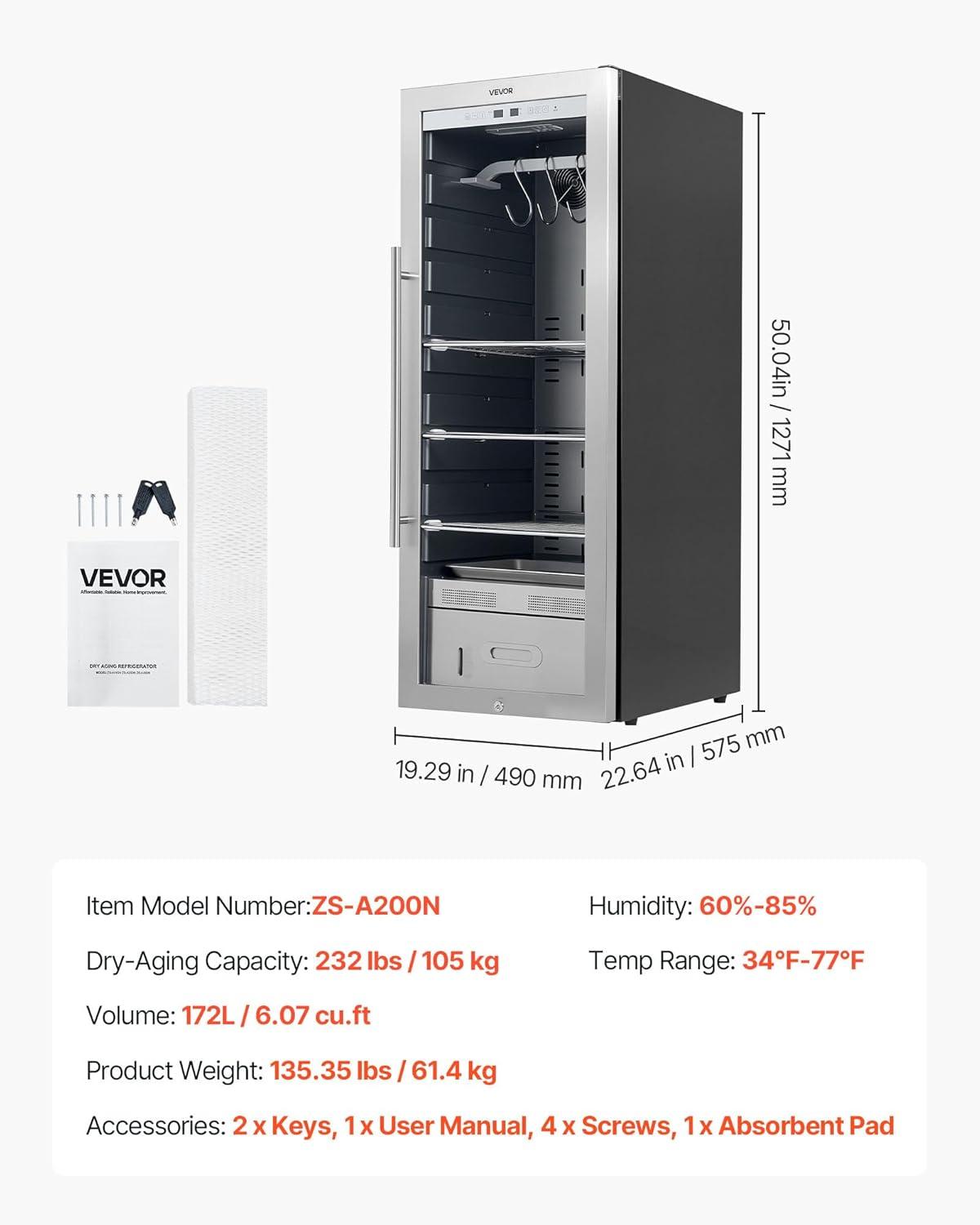 image:imageVEVOR 232 LBS Dry Aging Fridge for Steaks Dry Ager Refrigerator for Meat with Precise Temperature amp Humidity Control Freestanding Beef Aging Machine Refrigerator Himalayan Salt Not Included