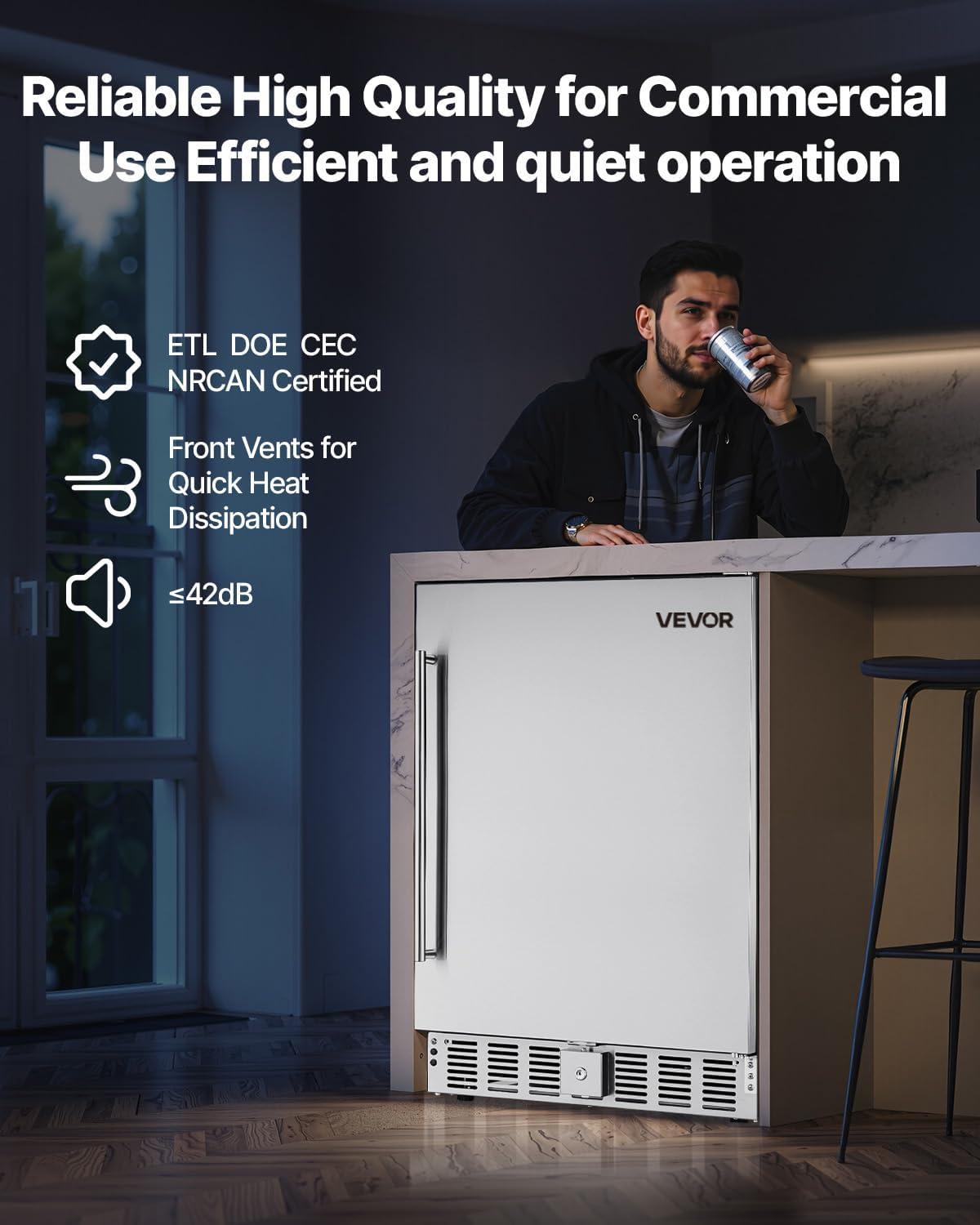 image:imageVEVOR 24Inch Outdoor Beverage Refrigerator 150 QT Builtin Drink Fridge 056 kWhDay EnergyEfficient Cooler with 304 Stainless Steel Door Holds 180 Cans for Outdoor Kitchen Home Bar Patio
