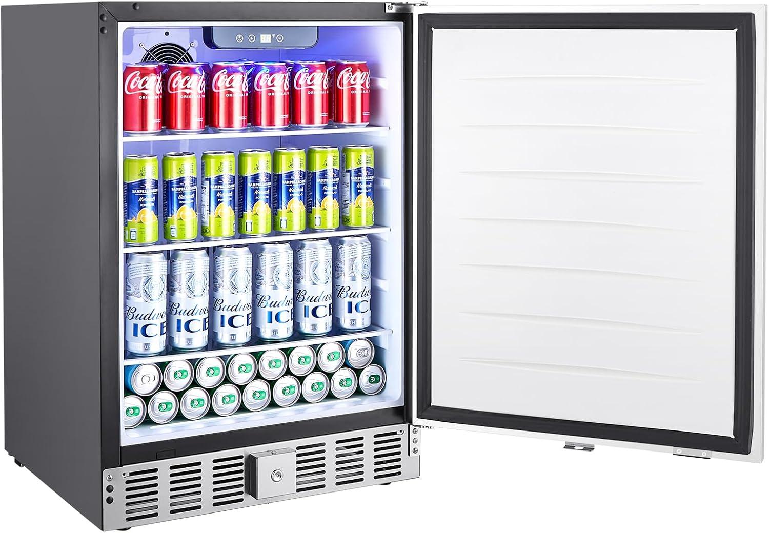 image:imageVEVOR 24Inch Outdoor Beverage Refrigerator 150 QT Builtin Drink Fridge 056 kWhDay EnergyEfficient Cooler with 304 Stainless Steel Door Holds 180 Cans for Outdoor Kitchen Home Bar Patio