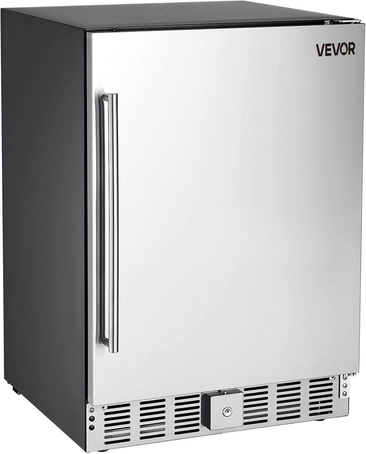 image:imageVEVOR 24Inch Outdoor Beverage Refrigerator 150 QT Builtin Drink Fridge 056 kWhDay EnergyEfficient Cooler with 304 Stainless Steel Door Holds 180 Cans for Outdoor Kitchen Home Bar Patio