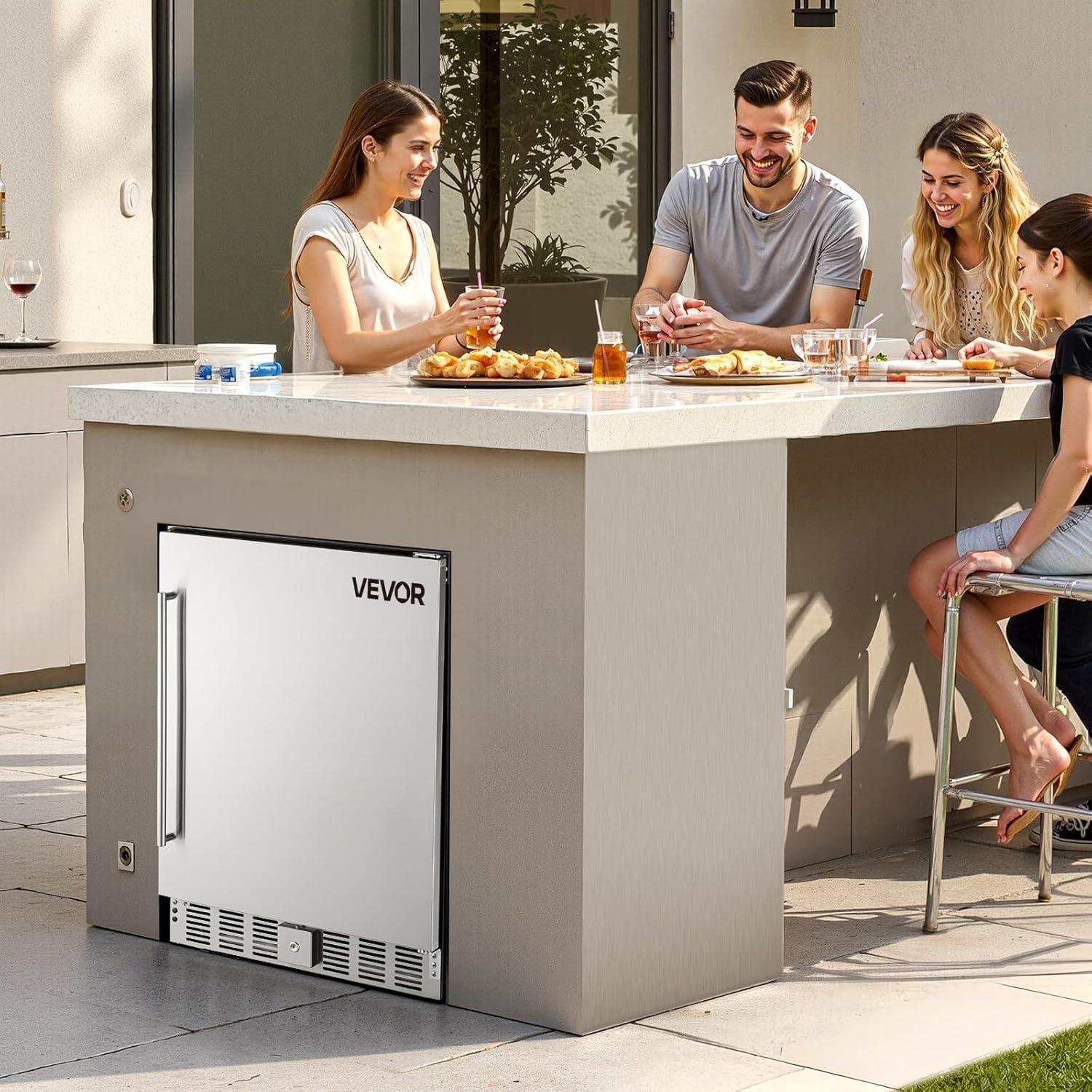 image:imageVEVOR 24Inch Outdoor Beverage Refrigerator 150 QT Builtin Drink Fridge 056 kWhDay EnergyEfficient Cooler with 304 Stainless Steel Door Holds 180 Cans for Outdoor Kitchen Home Bar Patio