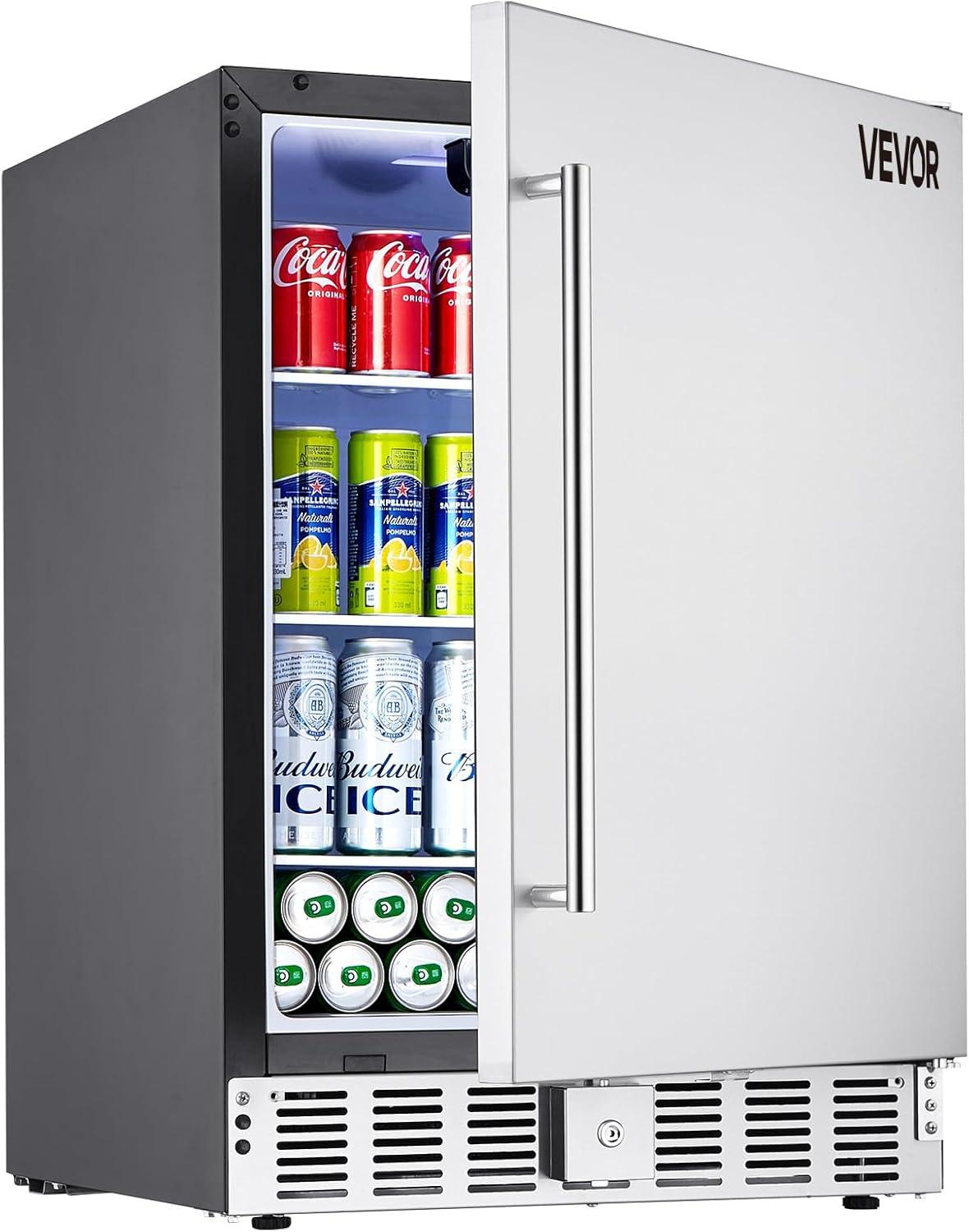 image:imageVEVOR 24Inch Outdoor Beverage Refrigerator 150 QT Builtin Drink Fridge 056 kWhDay EnergyEfficient Cooler with 304 Stainless Steel Door Holds 180 Cans for Outdoor Kitchen Home Bar Patio