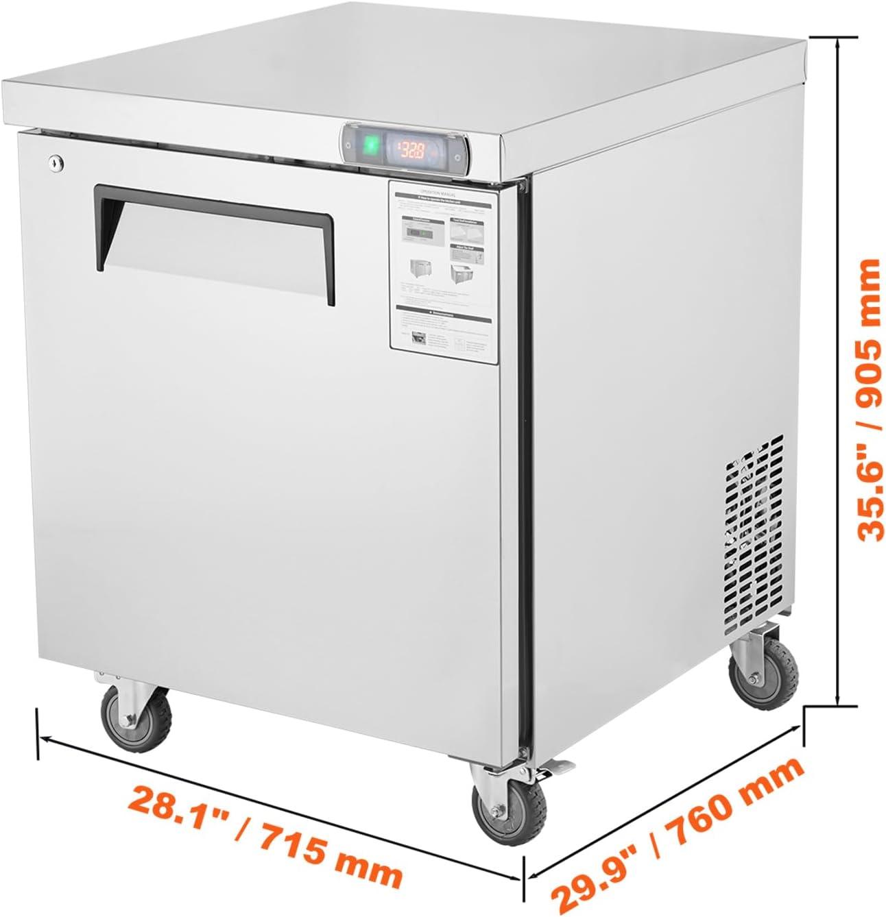 image:imageVEVOR 28 W Commercial Freezer Worktop 74 Cu Ft Undercounter Freezers withCasters lt08gtDefrost Frozen Prep Table Single Door Stainless Steel Food Frozen Prep Station for Restaurant Diner